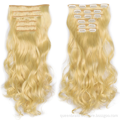 Wavy Curly Synthetic 16 Clips In Hair extension 24 Inch Long Body wave False Hairpiece Clip In Hair Extension 6pcs/set